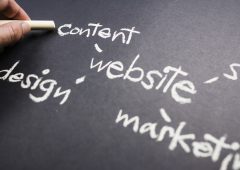 Hand pointing at Content word of Website Creation concept on chalkboard